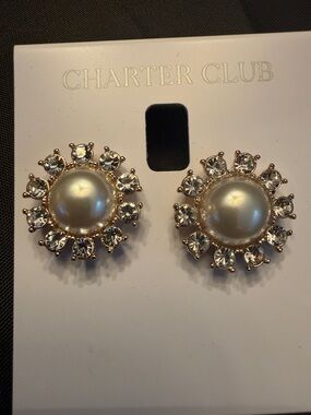Charter Club Gold-Tone Pearl & Crystal Sunburst Earrings - Ivory